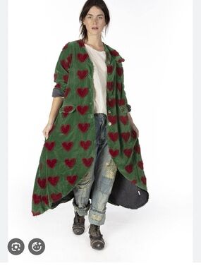 Magnolia Pearl Green Trench Coat with Red Hearts